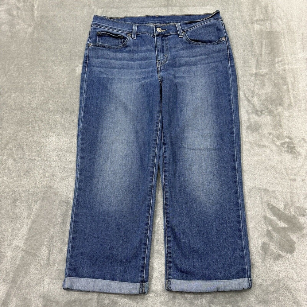 Levis Jeans Womens 28 Blue Capri Stretch Medium‎ Wash Denim Pockets Logo Casual